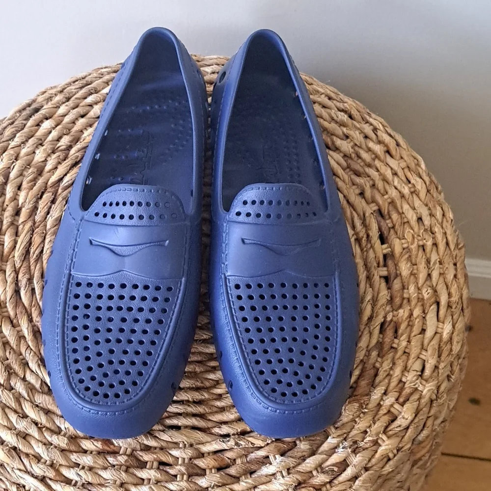 Floafers‎ Mens Blue Perforated Rubber Driving Loafers White Soles Size 11